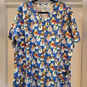 G.A.L.S. Snowman Holiday Scrubs Top Womens Size Large